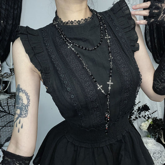 Gothic Style Black Cotton Sleeveless Maxi Dress