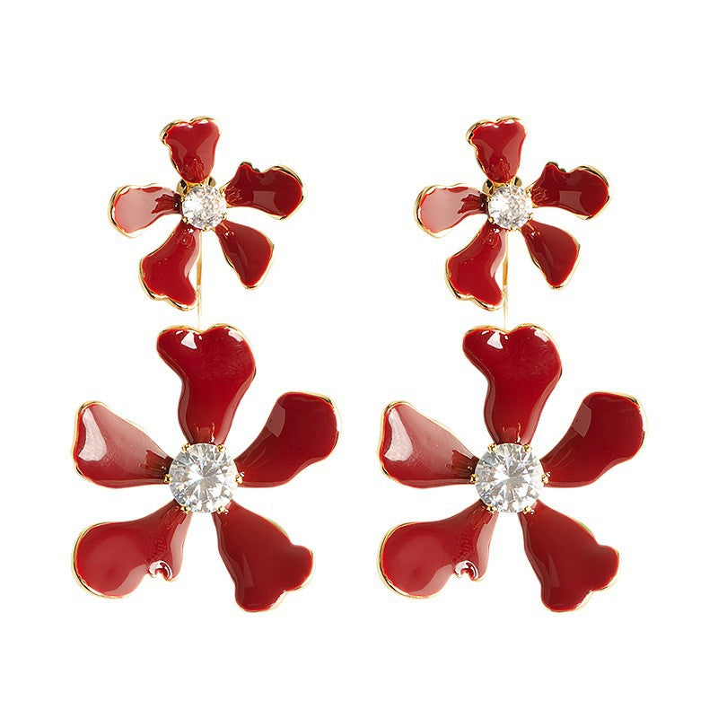 Exaggerated Floral Drop Earrings With Rhinestones For Women