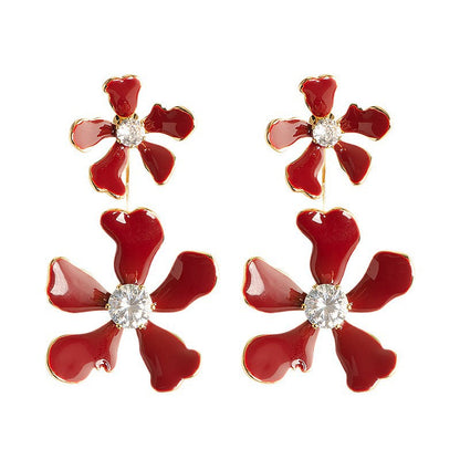 Exaggerated Floral Drop Earrings With Rhinestones For Women
