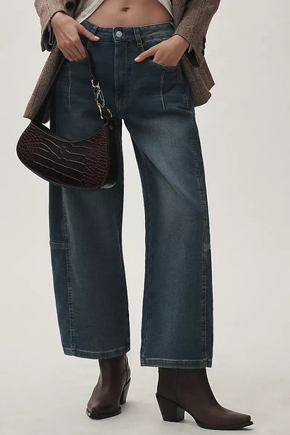 Simple Washed Straight Leg High Waist Jeans