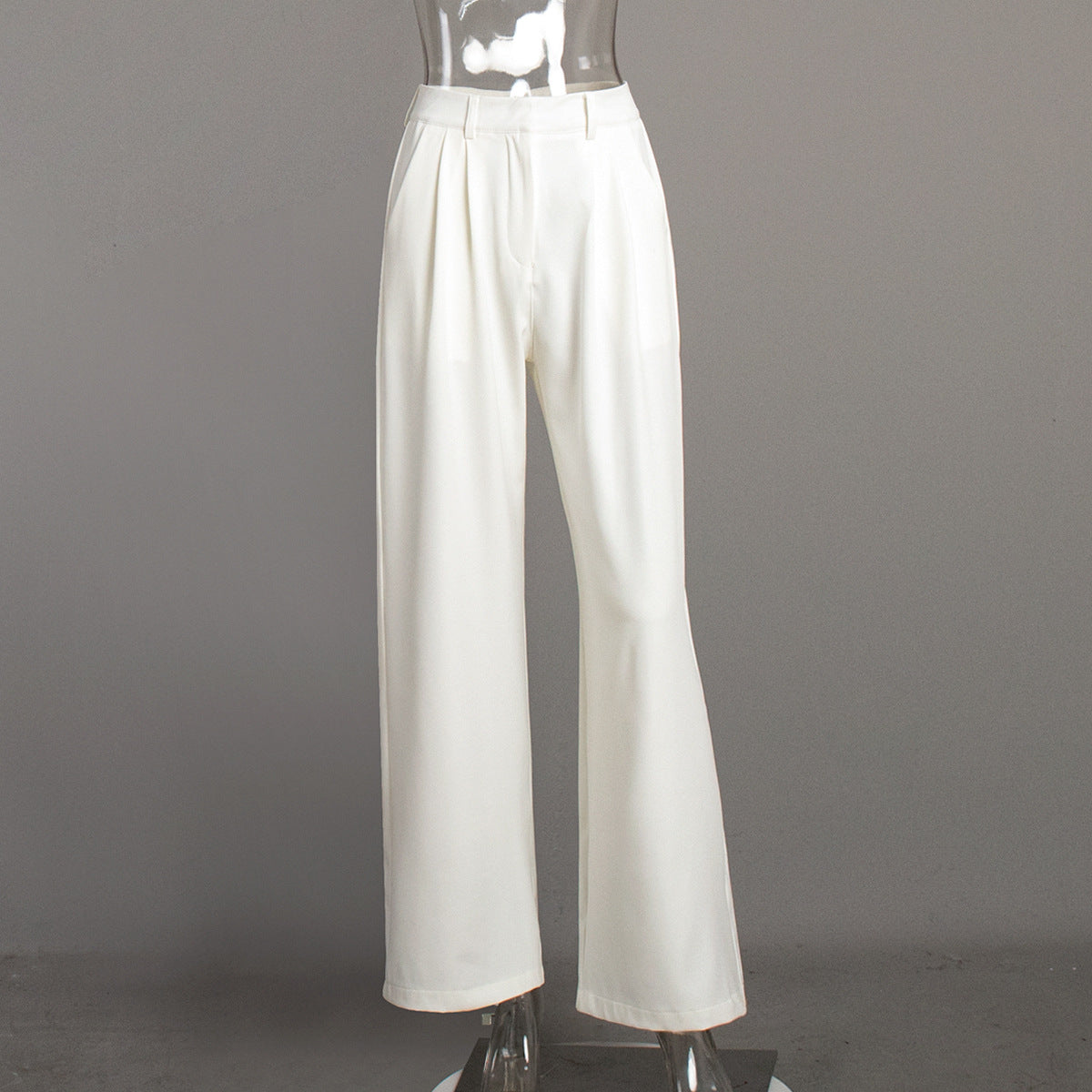 White Wide-Leg Trousers High-Waisted Chic Casual Pants