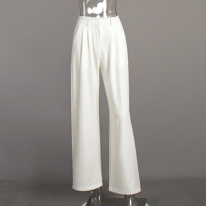 White Wide-Leg Trousers High-Waisted Chic Casual Pants