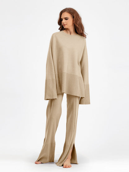 2+ Round Neck Side Split Knit Sets