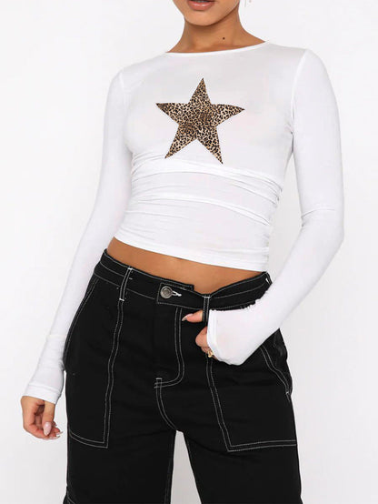 Star Leopard Print Sexy Slim Top