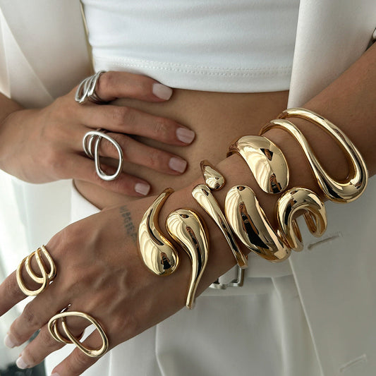 Irregular Layered Alloy Bracelets Set with Water Drop Design