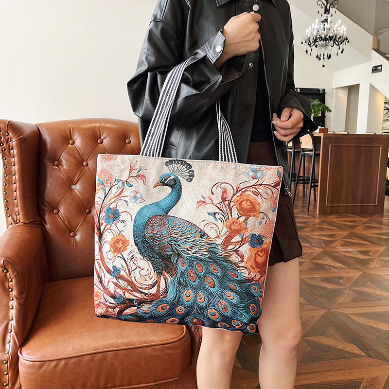 Fashionable Gold Embroidery Animal Tote Bag Stylish Shoulder Bag