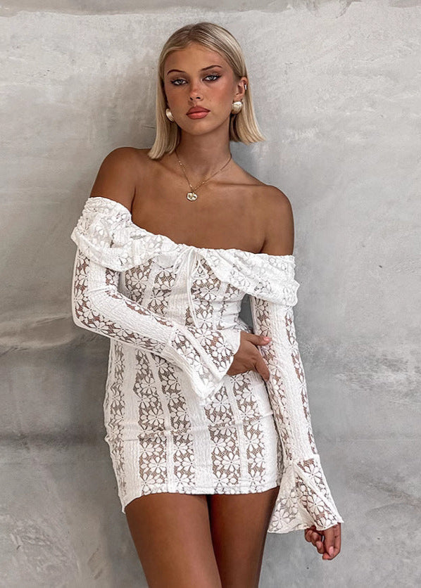 Off Shoulder Lace Bodycon Dress White Floral