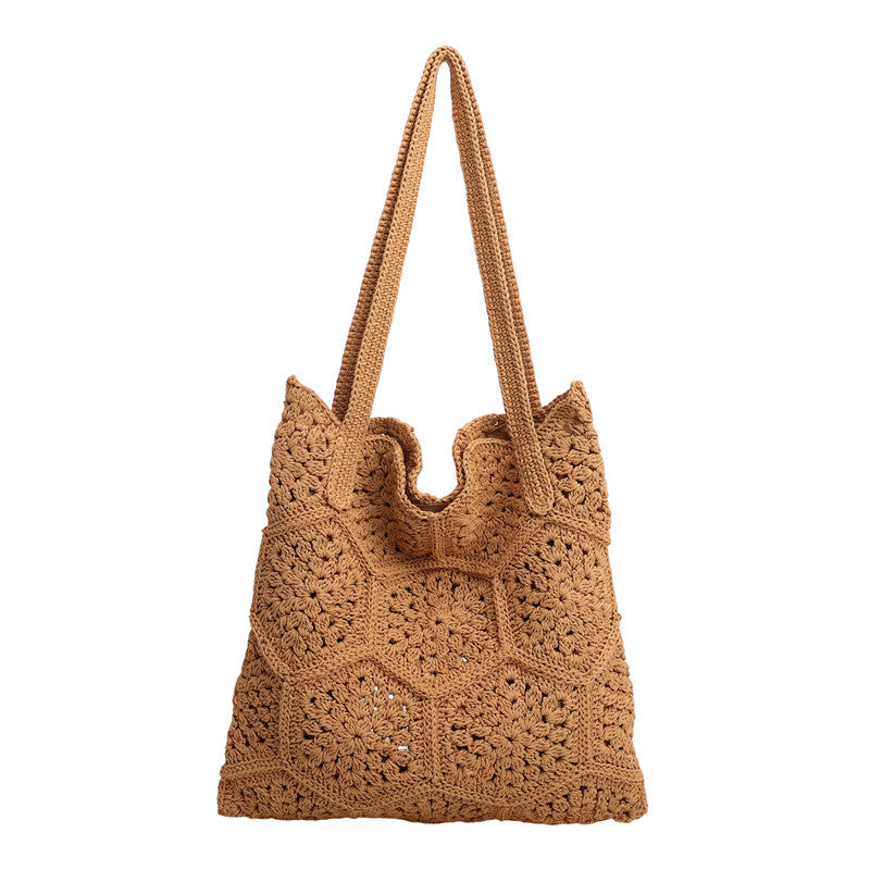 Women's Fashionable Crocheted Shoulder Bag Stylish Vacation Tote