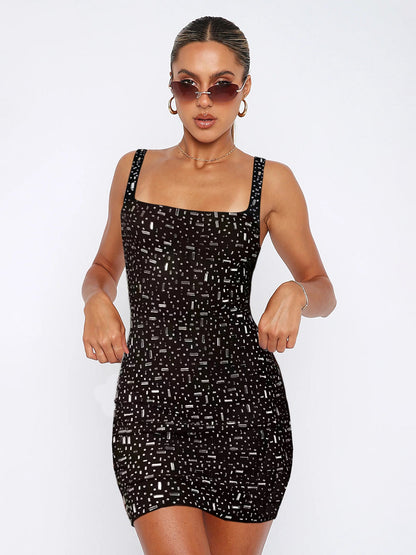 Sexy Backless Bodycon Mini Dress With Square Neckline
