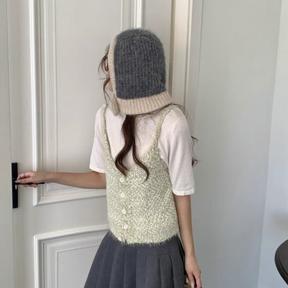Button-Front Knit Camisole Top Casual Loose Fit