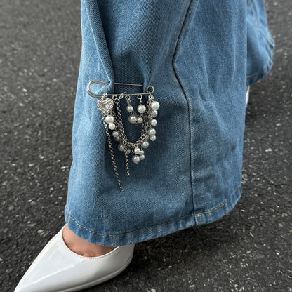 Trendy Faux Pearl Tassel Ankle Bracelet Decorative Brooch