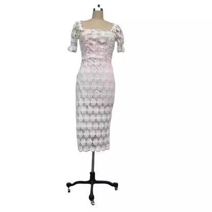 Chic Lace Midi Dress V-Neck Comfortable Office Style