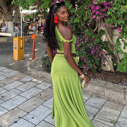 Casual Floral Crop Top And Long Skirt Set