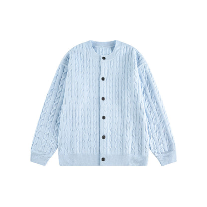 Simple Cable Knit Button Down Loose Cardigan