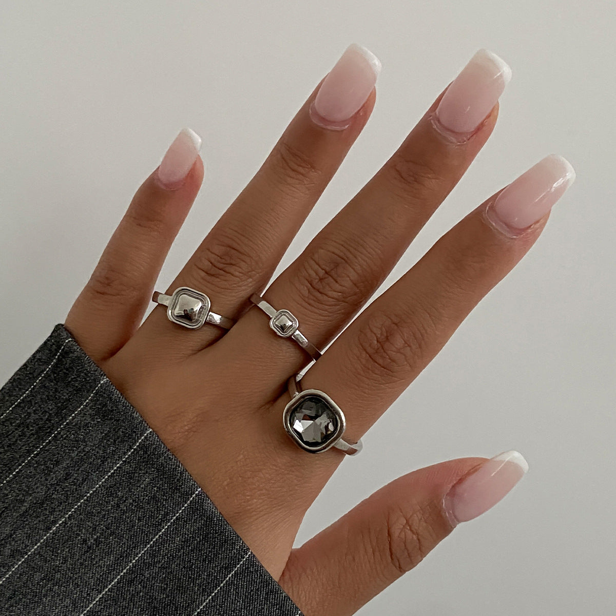 Geometric Acrylic Diamond Ring Set Trendy Fashion Rings