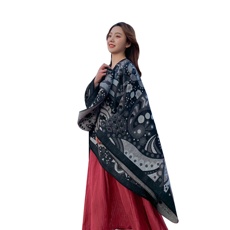 Multi-Purpose Tibetan Style Shawl Cashew Flower Cloak Winter Warm Open National Wind Air-Conditioning Scarf