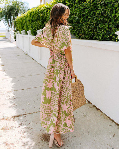 V-Neck Floral Print Side Split Dress