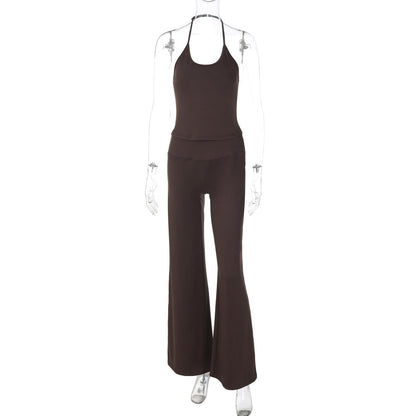 Trendy Casual Backless Tank Top and Trousers Set