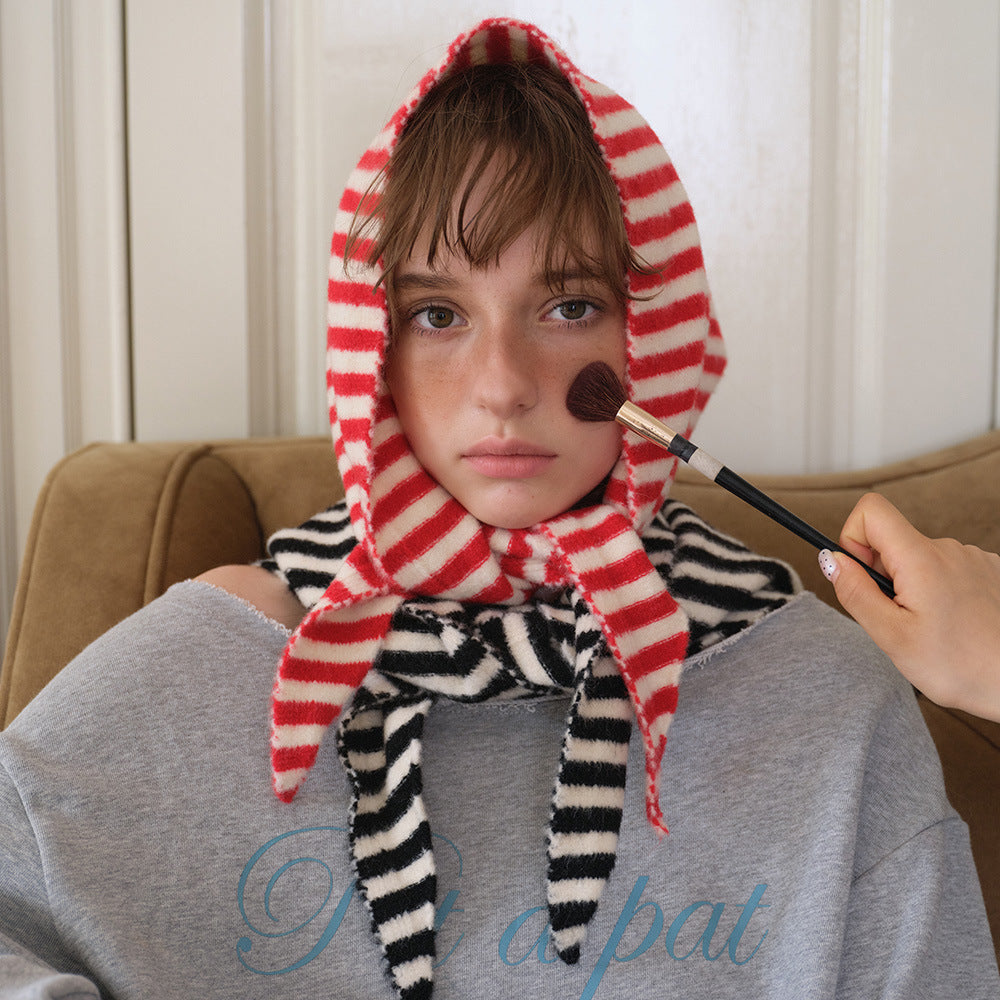 Striped Wool Triangle Scarf for Women - Soft and Cozy