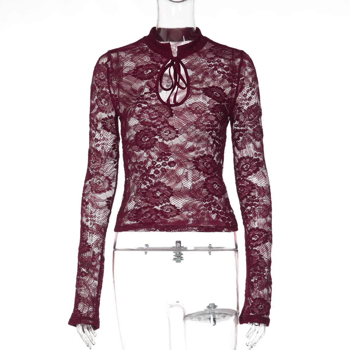 Fashionable Sheer Lace Long Sleeve Top