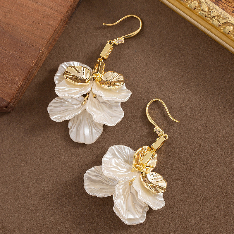 Elegant Floral Petal Earrings With Zirconia