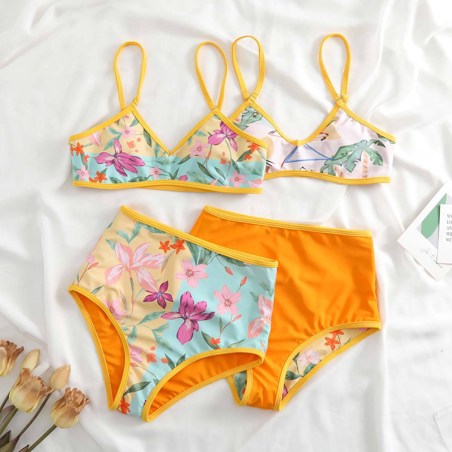 Floral Print Spaghetti Swimwear with Cover