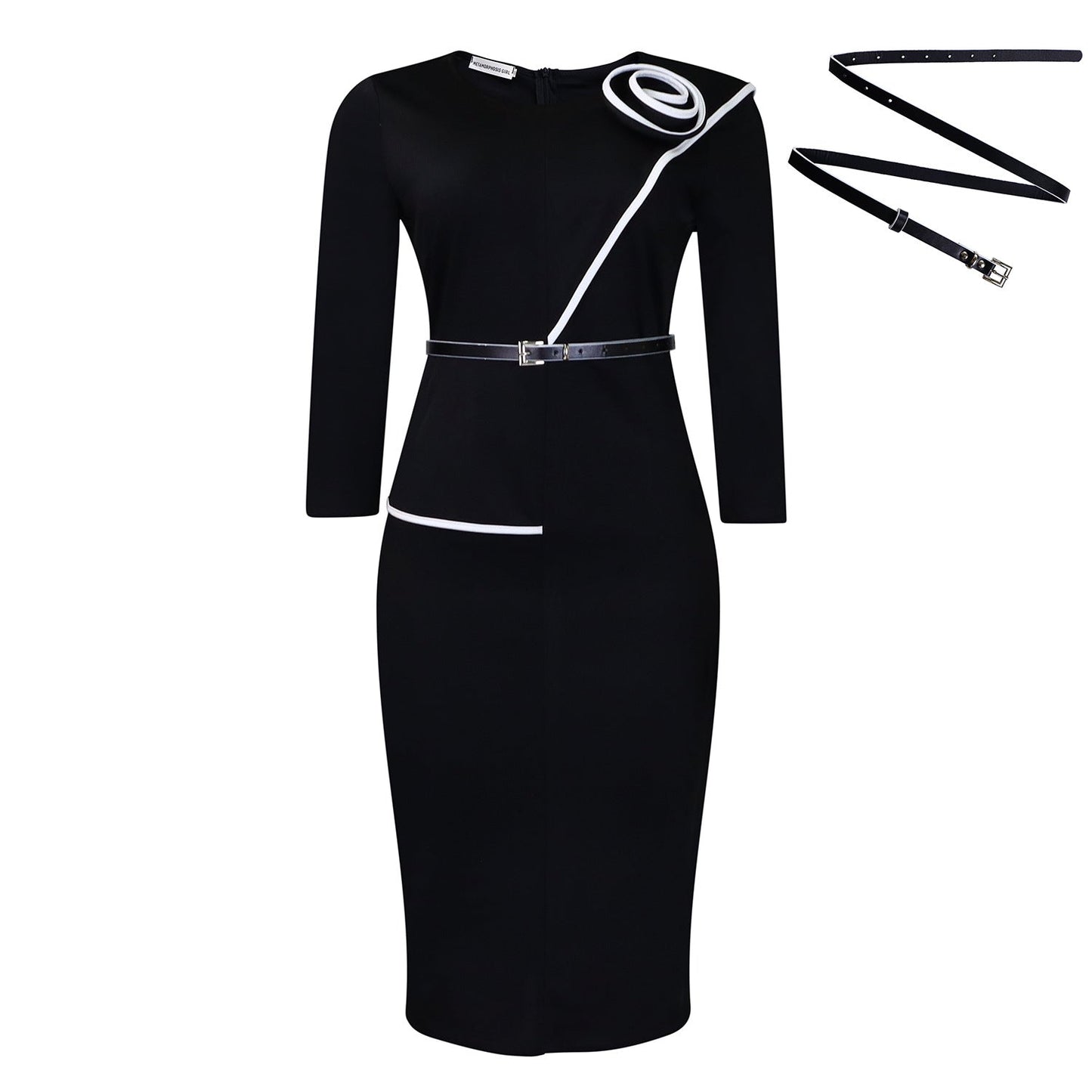 Pencil Skirt With Belt Elegant Office Dress