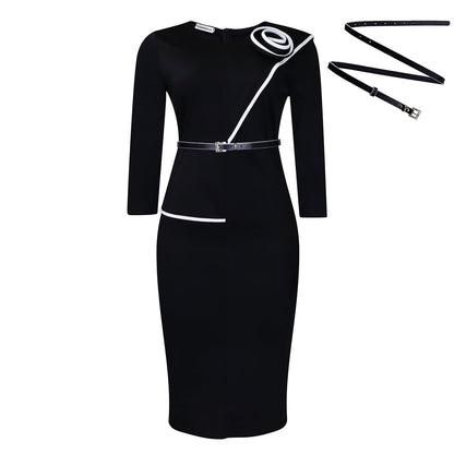 Pencil Skirt With Belt Elegant Office Dress
