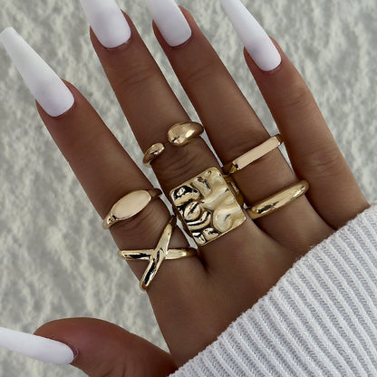 Geometric Hollow Statement Ring Set Stylish Mixed Metal Rings