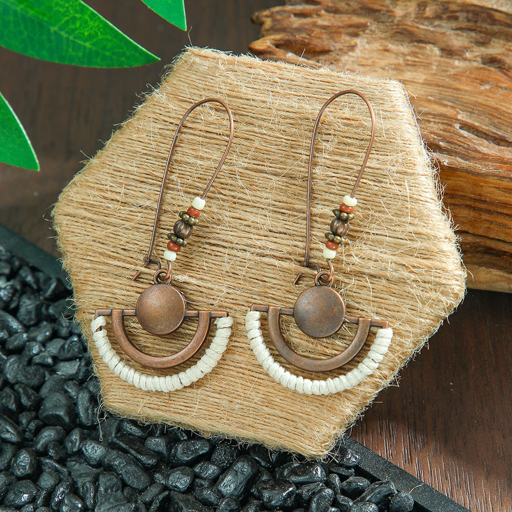 Bohemian Leaf Tassel Earrings Metal Leather Drop Dangle
