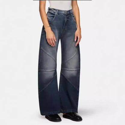 Trendy Pleated Splice Straight Leg Baggy Jeans