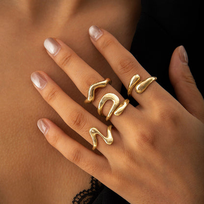 Geometric Metal Lava Line Open Ring Set - 4 Pieces