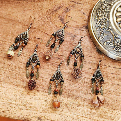 Handcrafted Vintage Geometric Feather Earrings Bohemian Style