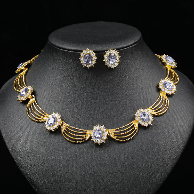 Artistic Retro Gemstone Necklace and Earring Set