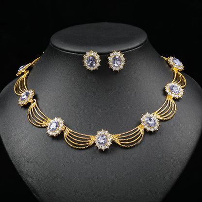 Artistic Retro Gemstone Necklace and Earring Set