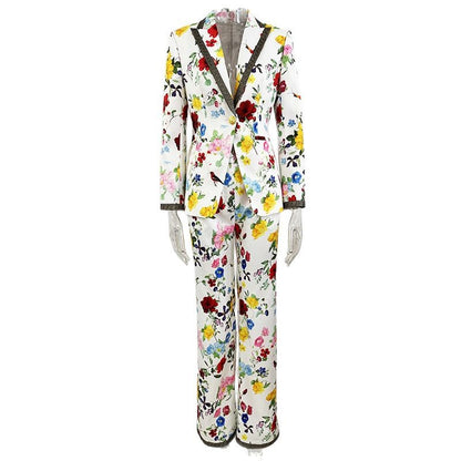 Trendy Printed Blazer And Pants Set