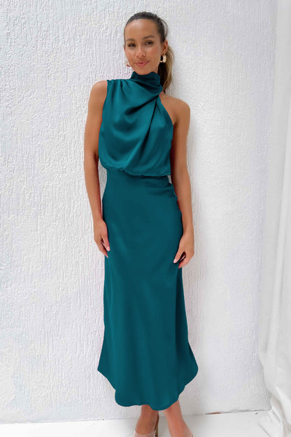 Elegant Satin Halter Dress for Women - High-End Evening Gown