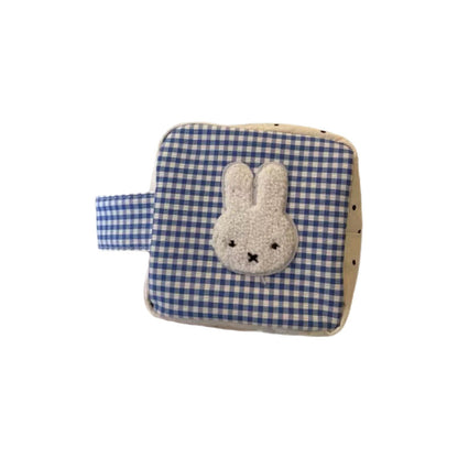 Blue Checkered Bunny Storage Bag Cute Animal Camera Bag