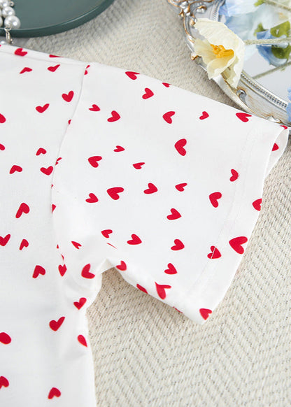 Two Piece Lounge Set Soft Cotton Heart Print