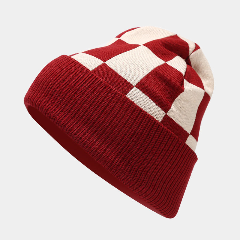 Winter Plaid Warm Hat Scarf Gloves Outdoor Sets