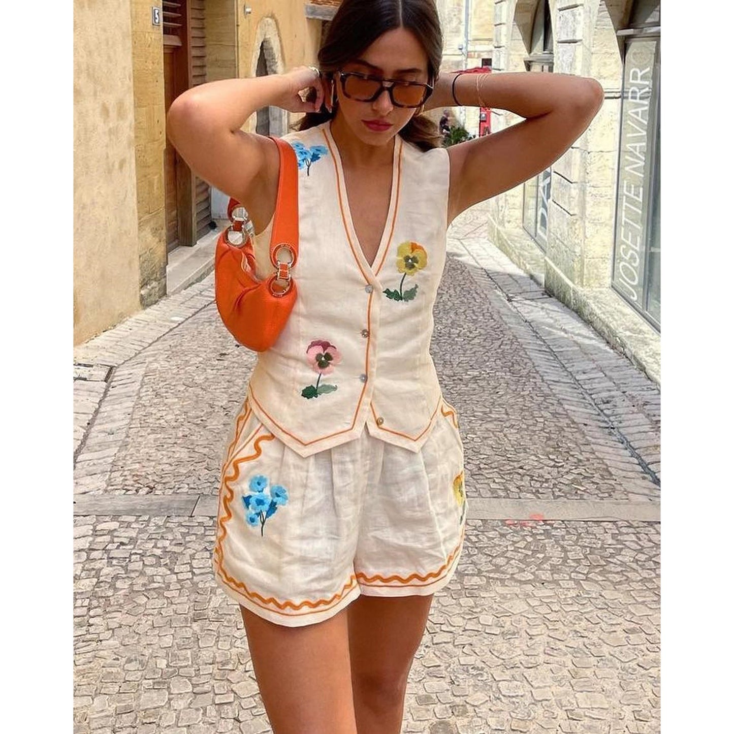 Spring And Summer New Sleeveless Printed Vest Set Ins Casual Loose Vacation Two-Piece Set