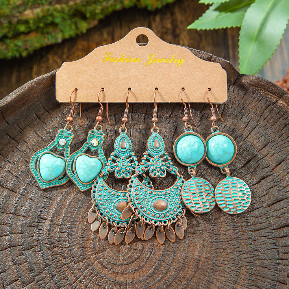 Vintage Bohemian Hollow Geometric Tassel Earrings