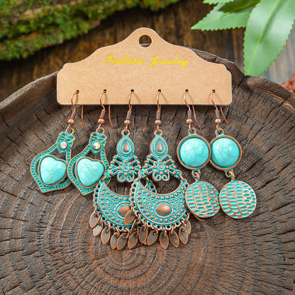 Vintage Bohemian Hollow Geometric Tassel Earrings