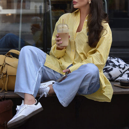 Casual Striped Long Sleeve Shirt For Women