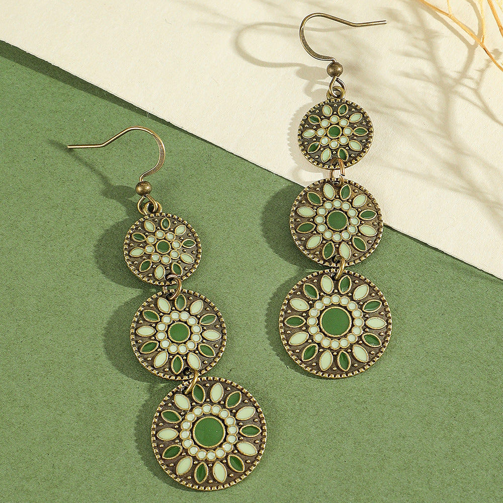 Bohemian Green Forest Earrings Set Artistic Vintage Style Geometric Accessories