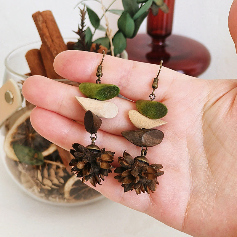 Geometric Vintage Wood Drop Earrings Bohemian Style