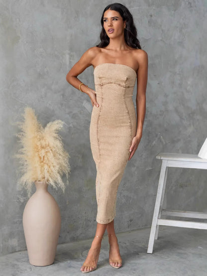 Trendy Denim Strapless Bodycon Dress