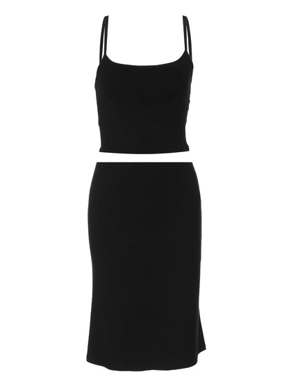 Casual Solid Color Tank Top And Skirt Set