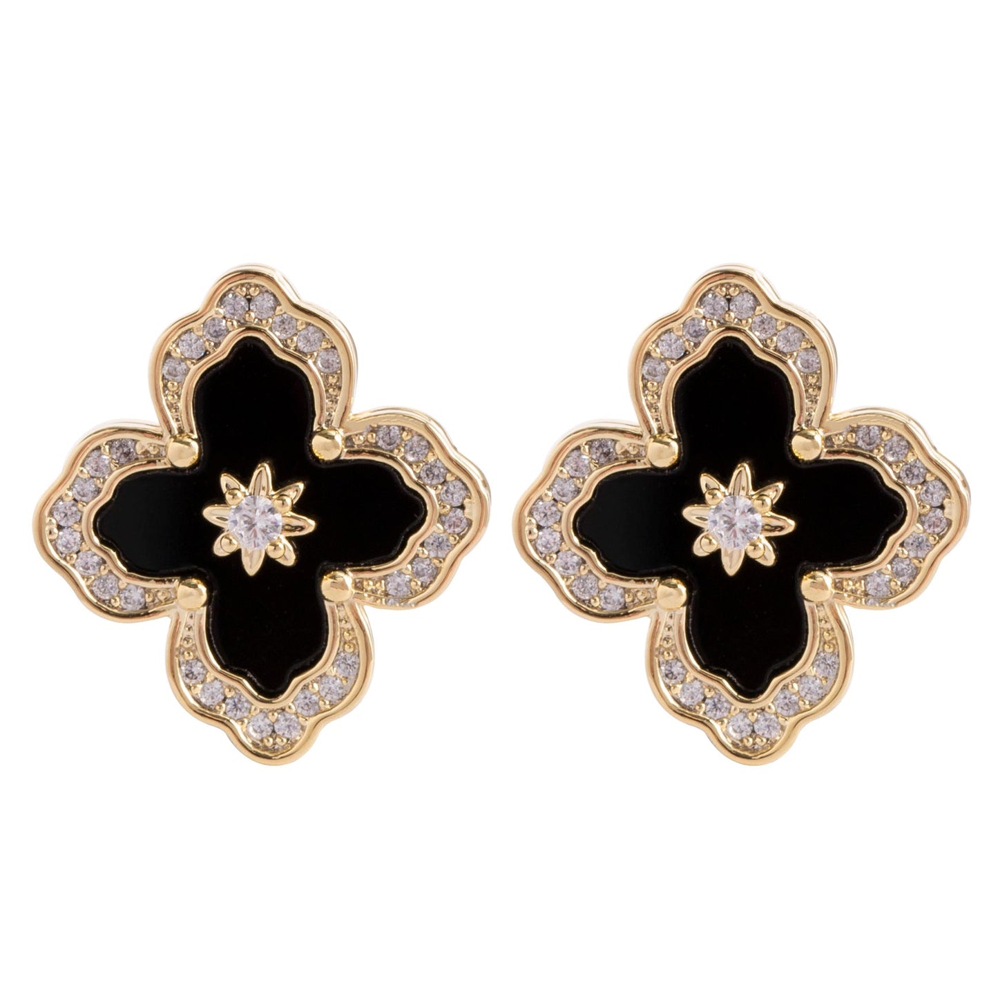 Gold Four Leaf Clover Zirconia Ear Clips For Women