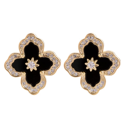 Gold Four Leaf Clover Zirconia Ear Clips For Women